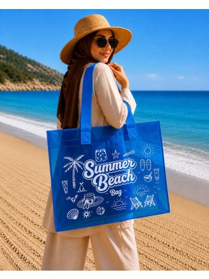 Trink Çanta Mavi  Renk Summer Beach Bag  Baskılı Şeffaf Plaj Çantası