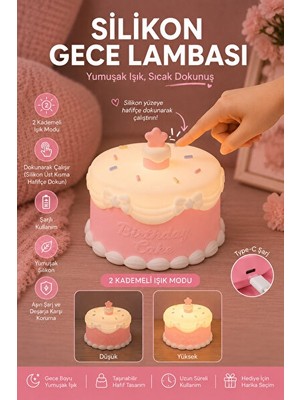 Maison Luré Doğum Günü Pastası Tasarımlı Silikon Gece Lambası - Şarjlı ve Dokunmatik