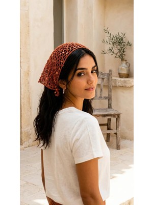 Hayalet Kadın Bandana El Örgüsü File Model Örgü Bandana  – %100 Pamuk Üçgen Saç Bandanası Örgü Fular
