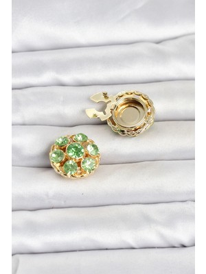 Aslanoğlu Store Mey Ithalat® Yeşil Zirkon Taşlı Düğme Veya Manşet Broşu