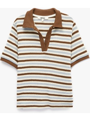 Koton Regular Fit Polo Yaka Kısa Kollu Çizgili Tişört