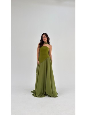 Ayşenur Dinçer Butik Luna Fularlı Şifon Abiye Yeşil