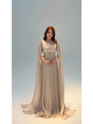 Ayşenur Dinçer Butik Velvet Pelerinli Abiye Taş
