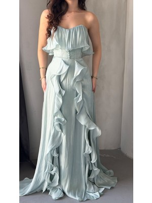 Ayşenur Dinçer Butik Butterfly Fırfırlı Abiye Mint Yeşili