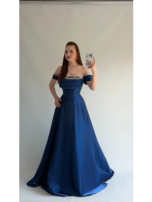 Ayşenur Dinçer Butik Soft Glam Abiye Saks Mavisi