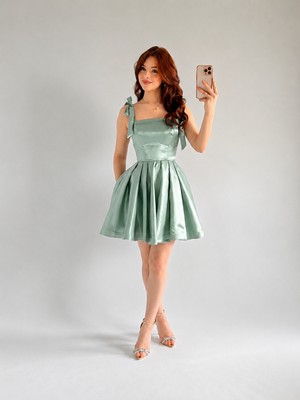 Ayşenur Dinçer Butik Hanna Volanlı Kısa Abiye Mint Yeşili