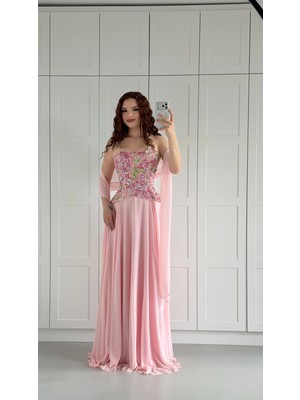 Ayşenur Dinçer Butik Majeste Özel Şifon Abiye Pembe