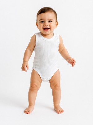 Chicsy Baby Bebek Atlet Body Pamuklu Ribanalı Çıtçıtlı Kolsuz Bebek Zıbını