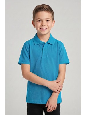 Nacar Çarşı Unisex Çocuk Turkuaz Lakost Polo Yaka Kısa Kollu Okul Tişörtü