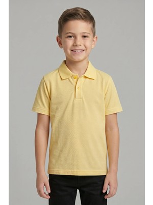Nacar Çarşı Unisex Çocuk Parlak Açık Sarı Lakost Polo Yaka Kısa Kollu Okul Tişörtü