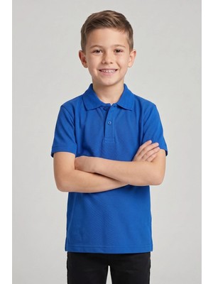 Nacar Çarşı Unisex Çocuk Saks Mavi Lakost Polo Yaka Kısa Kollu Okul Tişörtü