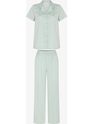 Penti Mint Aurora Saten Çiçekli Kısa Kollu Gömlek Pantolon Pijama Takımı