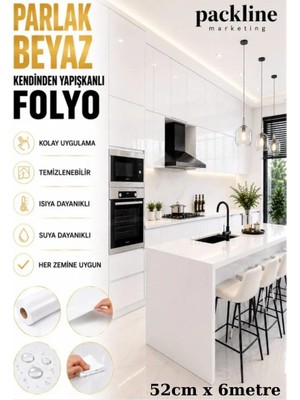 Packline Mutfak Dolap Tezgah ve Mobilya Kaplama Folyosu Parlak Beyaz 52CMX6METRE