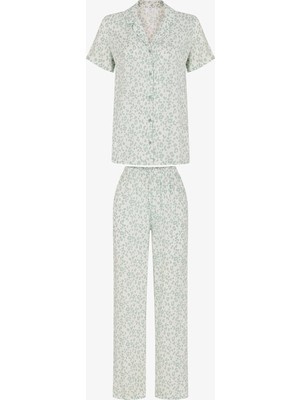 Penti Yeşil Leopar Kısa Kollu Gömlek Pantolon Pijama Takımı