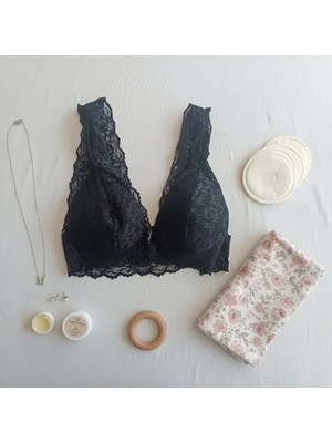 Bonbon Kadın Dantelli Önden Çıtçıtlı Emzirme Sütyeni Siyah Renk BB2715