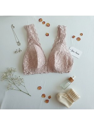 Bonbon Kadın Dantelli Önden Çıtçıtlı Emzirme Sütyeni Somon Renk BB2717