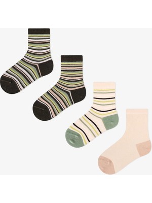 Penti Erkek Çocuk Yeşil Woodland Greens Çizgili Pamuklu 4 Çift Soket Çorap