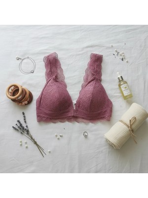 Bonbon Kadın Dantelli Önden Çıtçıtlı Emzirme Sütyeni Vişne Renk BB2718