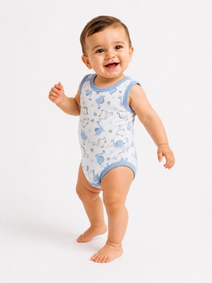 Chicsy Baby Rkek Bebek Dinozor Desenli Atlet Body – Yazlık Pamuklu Çıtçıtlı Bebek Zıbını