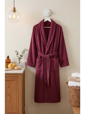 Bordo Şalyaka %100 Pamuklu Bornoz L-Xl
