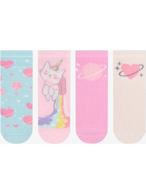 Penti Kız Çocuk Caticorn Galaxy Unicorn Desenli Pamuklu 4 Çift Soket Çorap