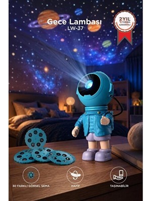 Maison Luré Kumandalı Astronot Gökyüzü Projektörlü Gece Lambası, Çocuklar Için Eğlencel