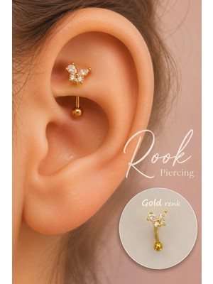 Sacce Scarves & Accessories Taşlı Kelebekli Çelik Rook Piercing Daith Helix Kaş Göbek Lob Uyumlu Piercing