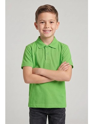 Nacar Çarşı Unisex Çocuk Yeşil Lakost Polo Yaka Kısa Kollu Okul Tişörtü