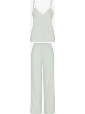 Penti Mint Aurora Puantiye Desenli Dantelli Pantolon Pijama Takımı