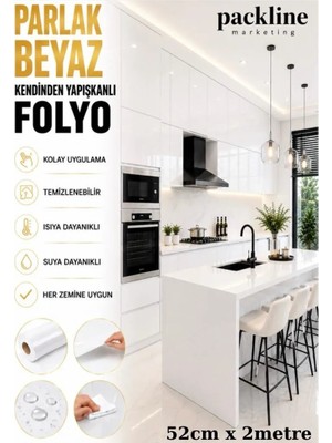 Packline Marketing Mutfak Tezgah Dolap Mobilya ve Beyaz Kaplama Folyosu Parlak Beyaz 52CMX2M