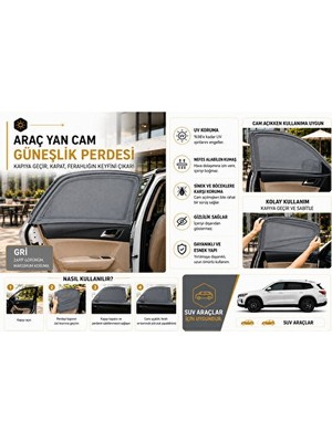 Solvéra Fiat Doblo 2'li Sineklik Çorap Güneşlik, Lastikli Yan Cam Seti Oto Güneşlik Perde