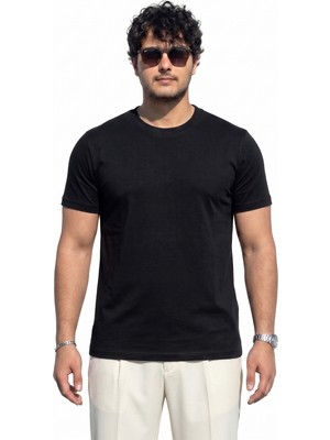 Tişört %100 Pamuk Bisiklet Yaka Tişört Regulat Fit Tişört Süprem Penye Yumuşacık T-Shirt Basic Tişört Siyah