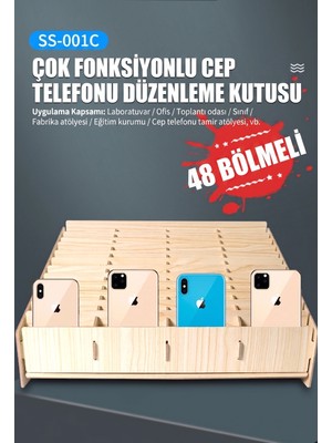 Piyatech 48 Bölmeli Ahşap Cep Telefonu Saklama Kutusu Masaüstü Düzenleyici Organizer - SS-001C