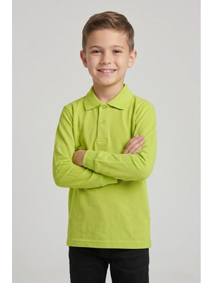 Nacar Çarşı Unisex Çocuk Fıstık Yeşili Lakost Polo Yaka Uzun Kollu Okul Tişörtü