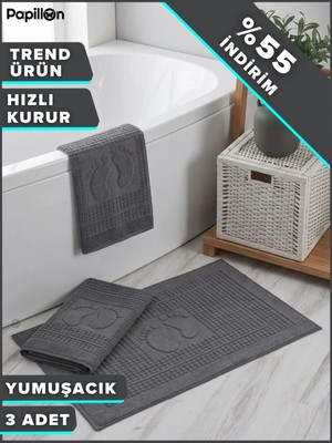 Papillon Banyo Paspası Ayak Havlusu 50X70 cm Yumuşak ve Emici Koyu Gri