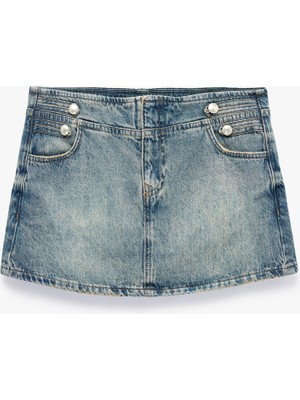 Koton Pamuklu Düğmeli Slim Fit Mini Denim Şort Etek