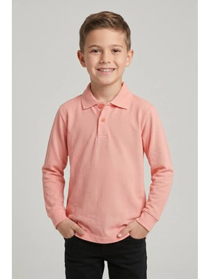 Fatella Unisex Çocuk Somon Lakost Polo Yaka Uzun Kollu Okul Tişörtü