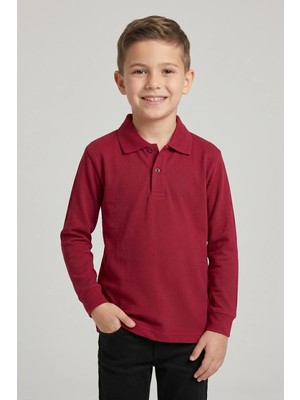 Nacar Çarşı Unisex Çocuk Bordo Lakost Polo Yaka Uzun Kollu Okul Tişörtü