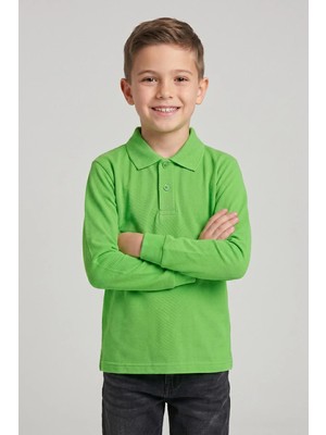 Nacar Çarşı Unisex Çocuk Yeşil Lakost Polo Yaka Uzun Kollu Okul Tişörtü