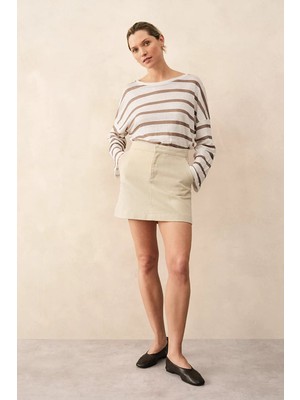 The White Company Pamuklu Denim Görünümlü Mini Kadın Etek