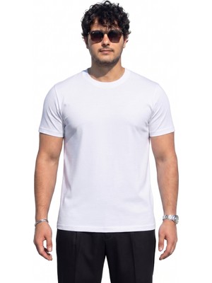 Tişört %100 Pamuk Bisiklet Yaka Tişört Regulat Fit Tişört Süprem Penye Yumuşacık T-Shirt Basic Tişört Beyaz