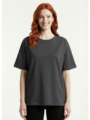 Neden Tekstil Kadın Relaxed Fit Koyu Gri T-Shirt