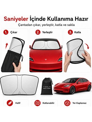 Solvéra Tesla Model Y & 3 Ön Cam Güneşliği - Katlanabilir Isı ve Güneş Koruyucu Oto Güneşlik Perde