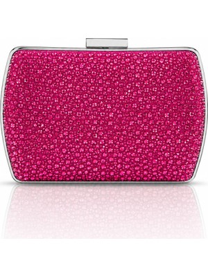 Seniorah Şıltılı Kristal Taşlı Pembe Abiye Çanta - Zincir Askılı Davet ve Düğün Clutch