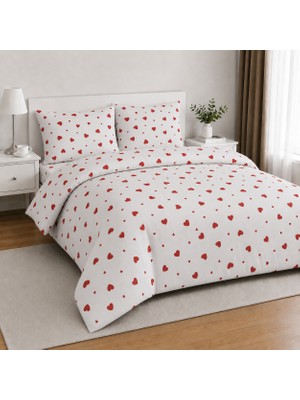 Freyja Home %100 Pamuk Çift Kişilik Lastikli Çarşaflı Nevresim Takımı | Kalpli