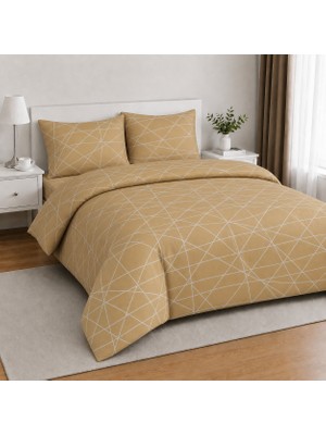 Freyja Home %100 Pamuk Çift Kişilik Lastikli Çarşaflı Nevresim Takımı | Hardal Geometrik