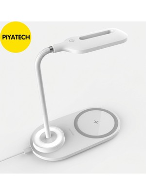Piyatech 3 Fonksiyonlu LED Çalışma Masası Lambası - Kablosuz Hızlı Şarj Cihazlı ve Dokunmatik Kontrollü Akıllı Gece Lambası