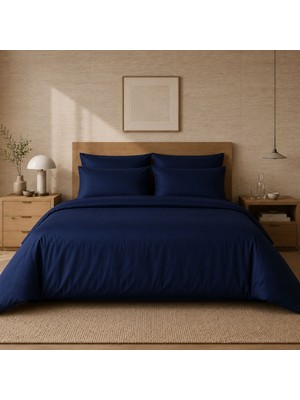 Qua Home Auren 400 T.c. Pamuk Saten King Size Nevresim Seti Lacivert