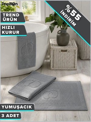 Papillon Banyo Paspası Ayak Havlusu 50X70 cm Yumuşak ve Emici Gri Renk