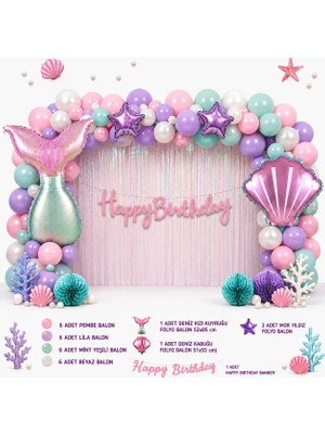 Çavuş E-Ticaret Deniz Kızı Kuyruğu Folyo Balon Seti Deniz Kızı Iyiki Doğdun Banner Doğum Günü Parti Balon Zinciri